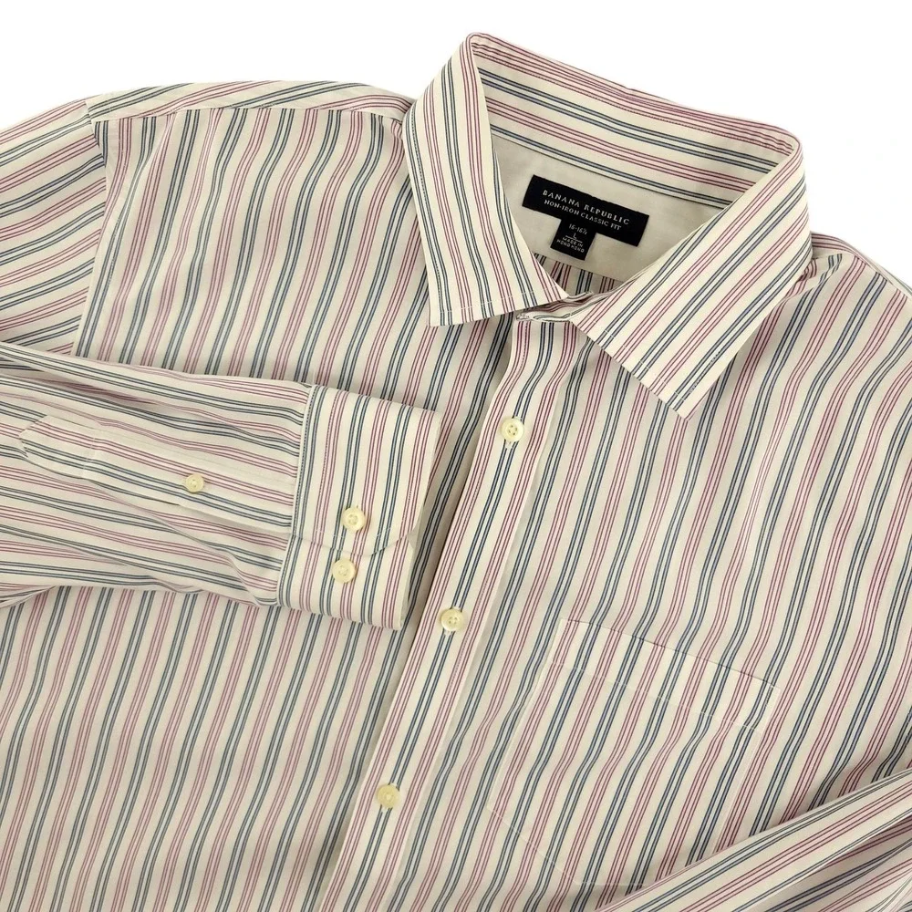 Banana Republic Dress Shirt Mens 16.5 34/35 Multi Stripe Classic Fit Non Iron‎